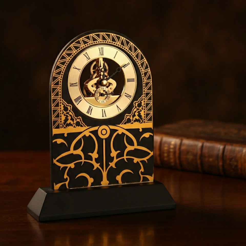 Usturlap Desenli Masaüstü Saat Gold