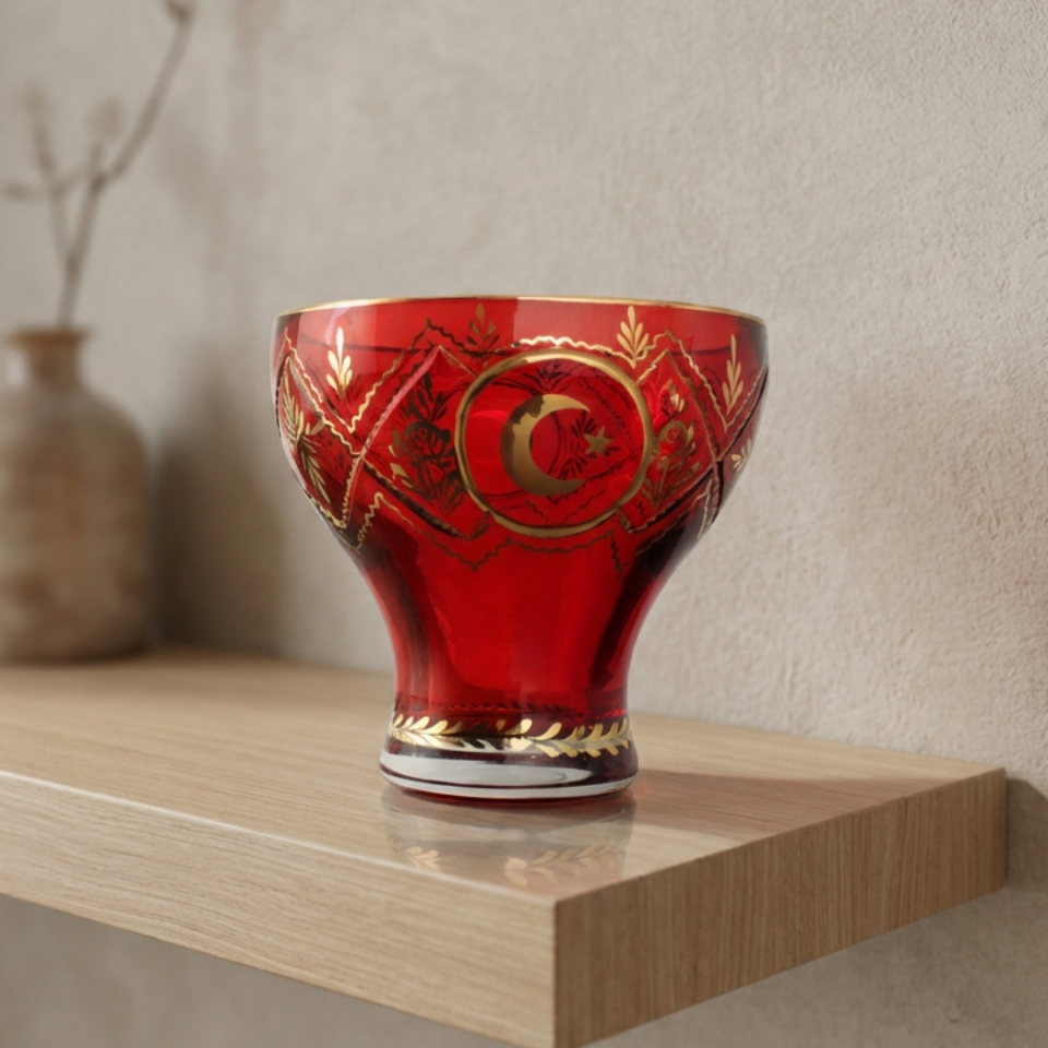 Beykoz İşi Ayyıldız Kırmızı Küçük Vazo