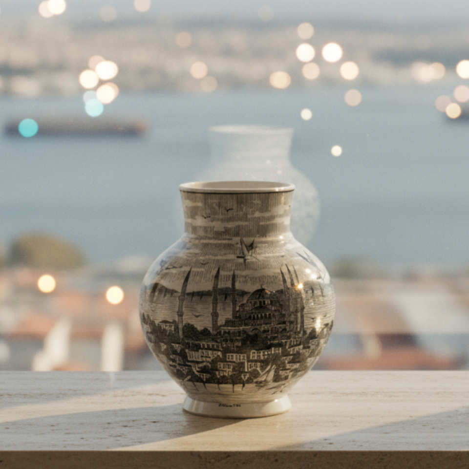 İstanbul Silueti Çini Ata Vazo