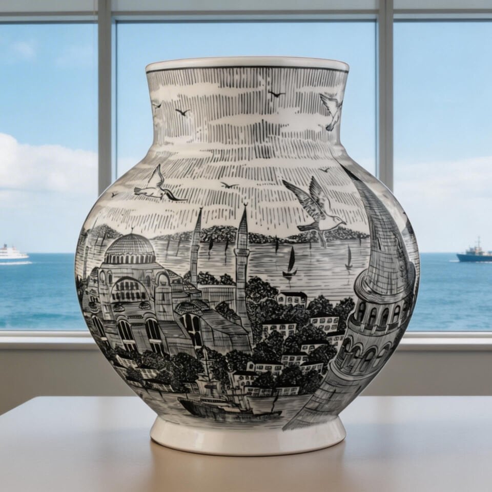 İstanbul Silueti Çini Ata Vazo