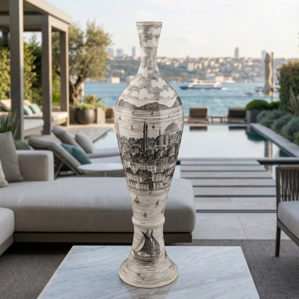 İSTANBUL SİLÜETİ ÇİNİ VAZO