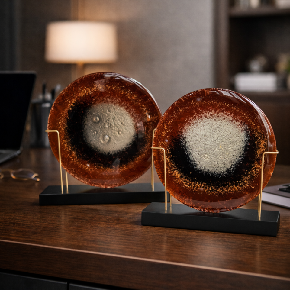 Kehribar Galaksi Füzyon Cam Dekoratif Obje Seti