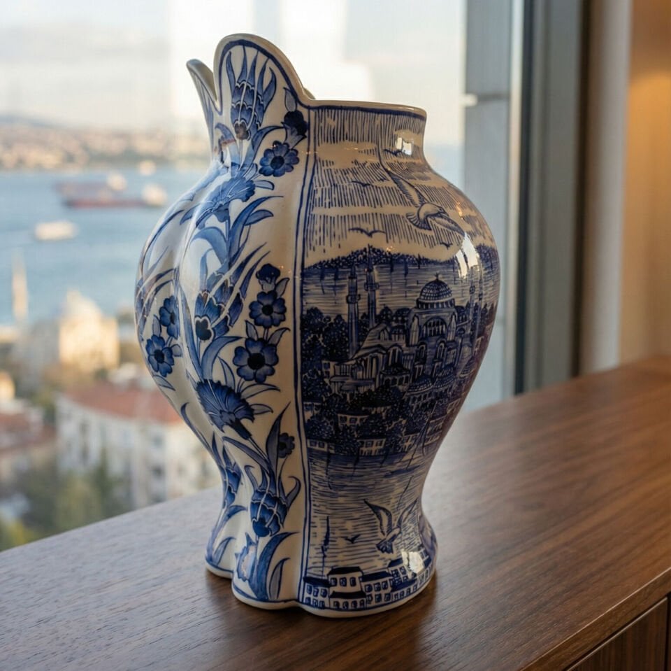 İSTANBUL LALESİ MAVİ ÇİNİ VAZO