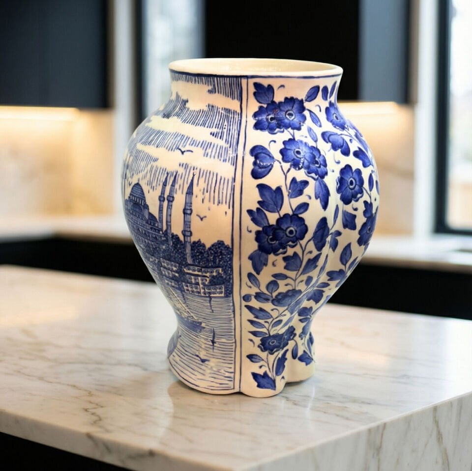 DİLİMLİ İSTANBUL MAVİ ÇİNİ VAZO