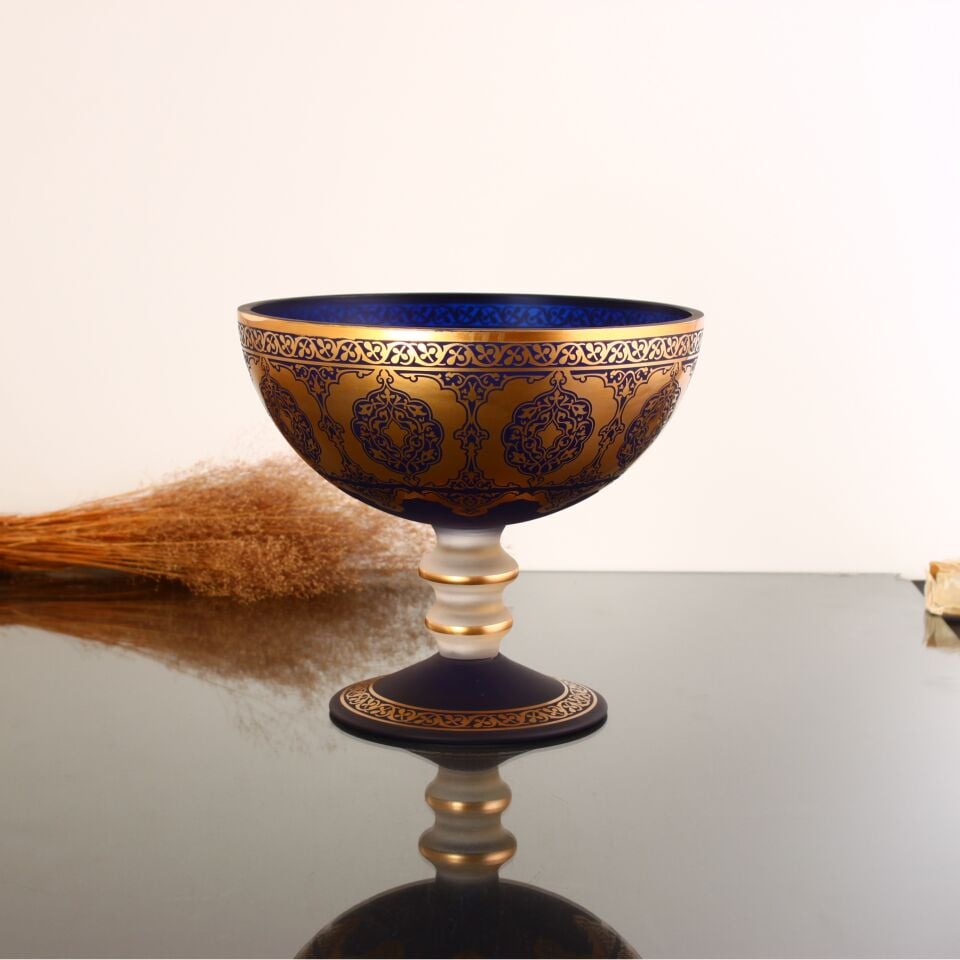 CİHARİ AYAKLI KASE MAVİ ALTIN