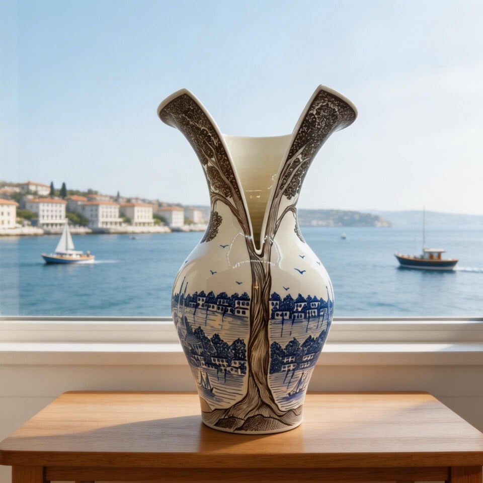 HAYAT AĞACI İSTANBUL MAVİ & KAHVE VAZO