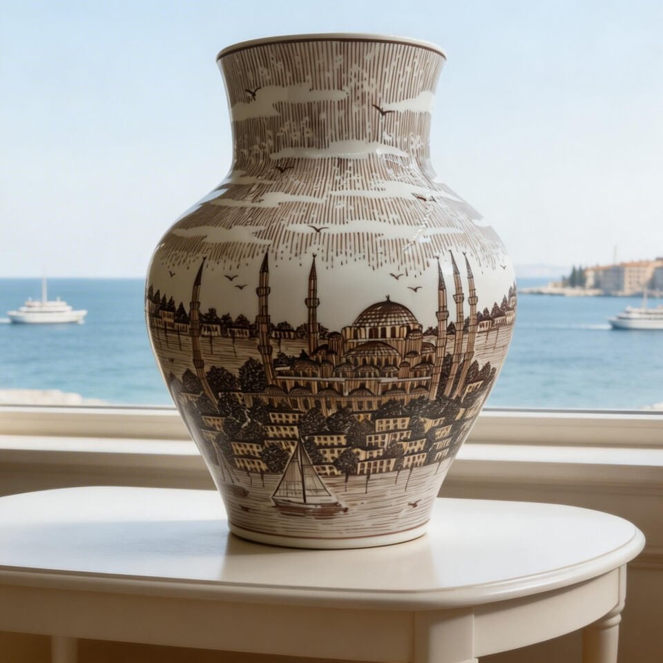 İSTANBUL SİLUETİ ATA VAZO  KAHVERENGİ